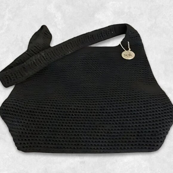 The Sak Shoulder Bag Crocheted Design Snap Closure Zipper Pocket Black Women's - Picture 1 of 9